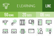 50 E Learning Line Green&Black Icons
