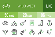 50 Wild West Line Green&Black Icons