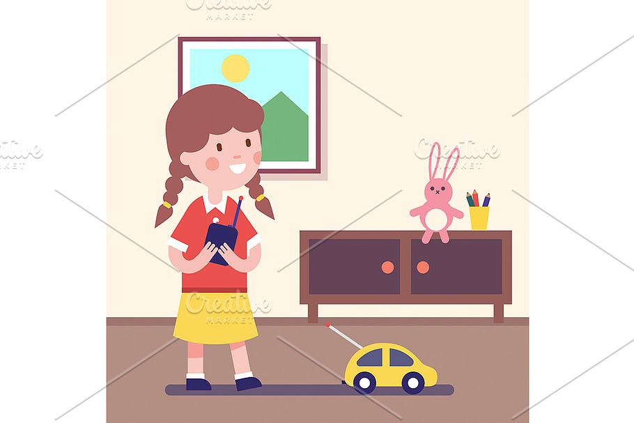 Girl playing with rc car in Illustrations - product preview 8