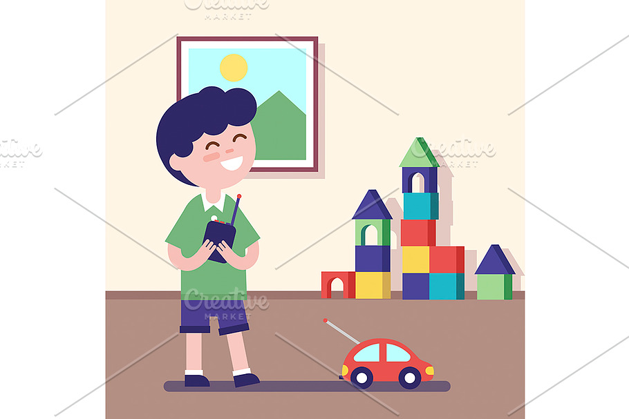 Boy playing with rc car  in Illustrations - product preview 8