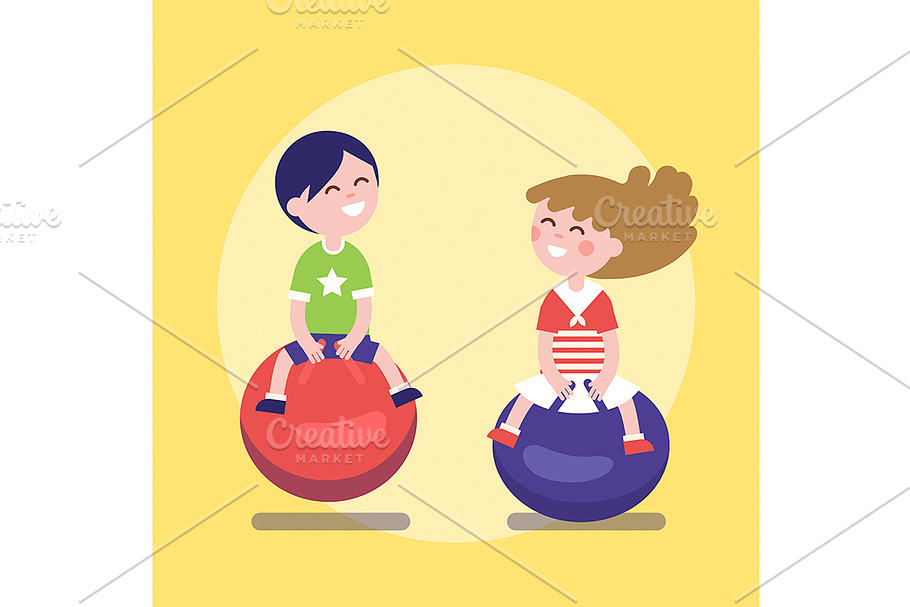 Kids hopping on a jumping balls in Illustrations - product preview 8