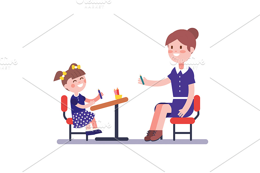 Teacher or home tutor with pupil in Illustrations - product preview 8