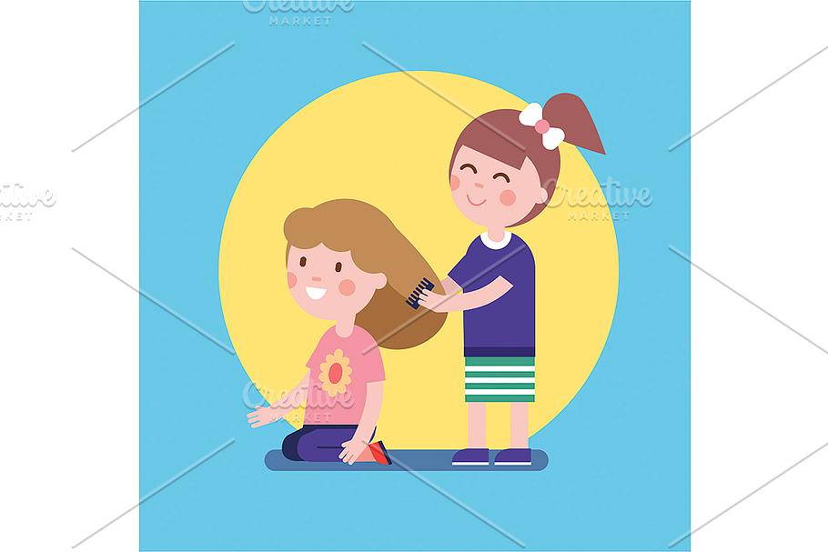 Girls playing hair salon game in Illustrations - product preview 8