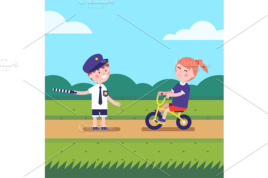 Kids playing police traffic officer in Illustrations - product preview 8