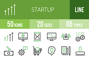 50 Startup Line Green & Black Icons
