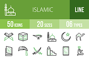 50 Islamic Line Green & Black Icons