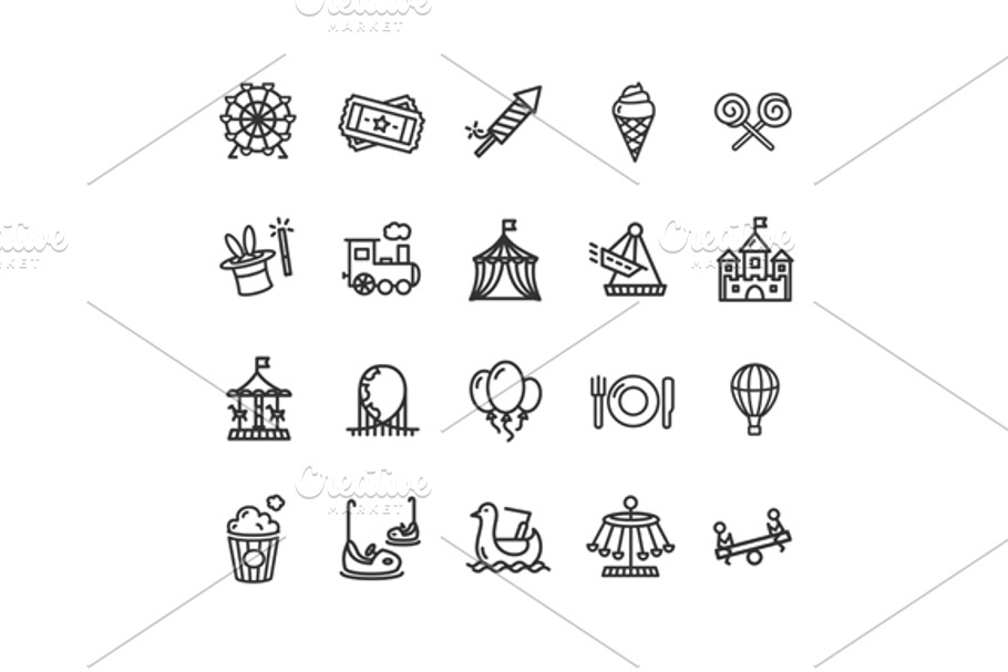Amusement Park Outline Icon Set in Icons - product preview 8
