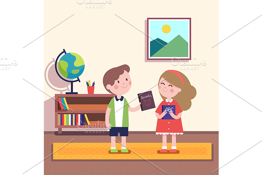 Boy giving book to a girl in Illustrations - product preview 8