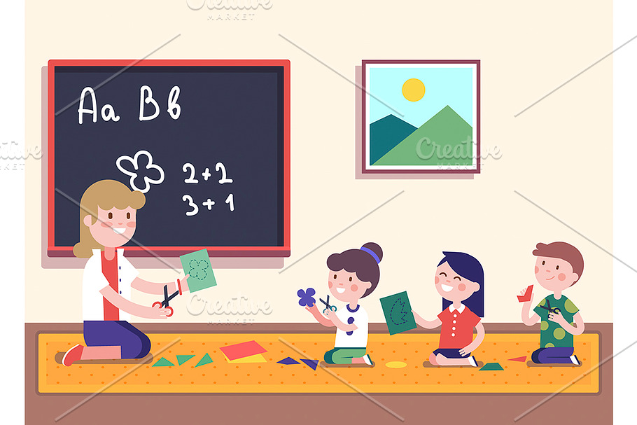 Kindergarten teacher with kids in Illustrations - product preview 8