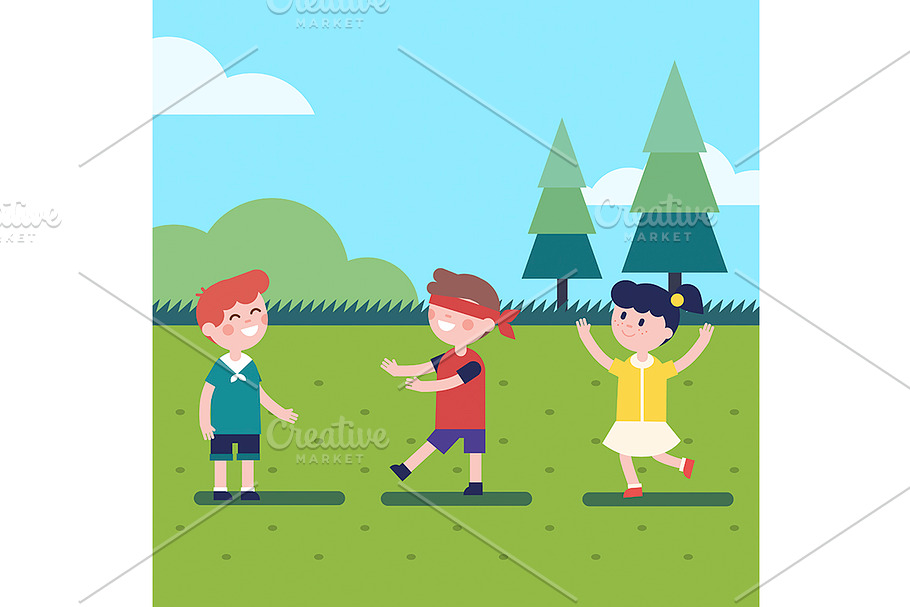 Kids playing outdoor blindfold game