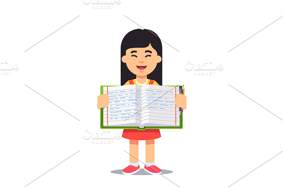 girl holding an open work book