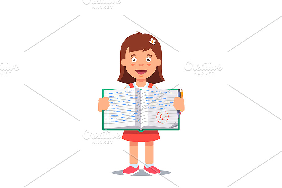 girl holding an open work book