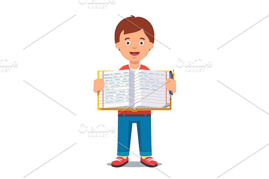 boy holding an open school workbook