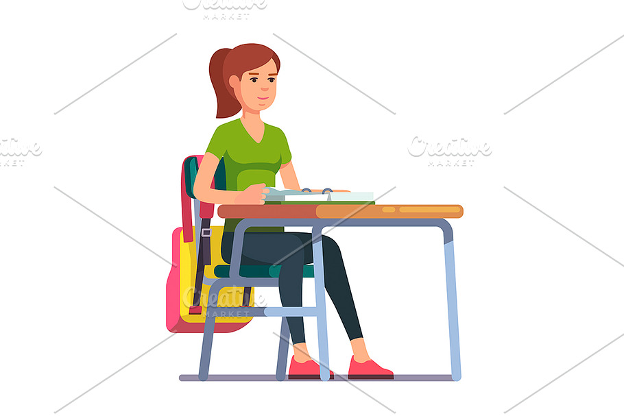 student sitting at her school desk in Illustrations - product preview 8