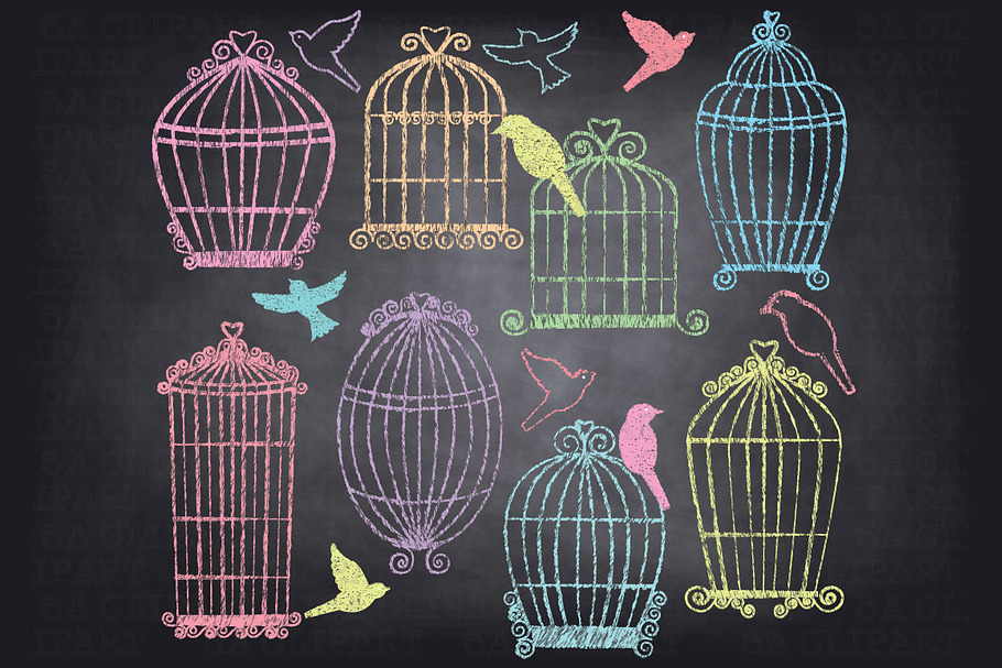 Chalkboard Birdcages clipArt