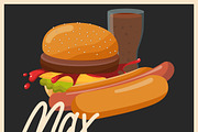 Burger, cola and hotdog