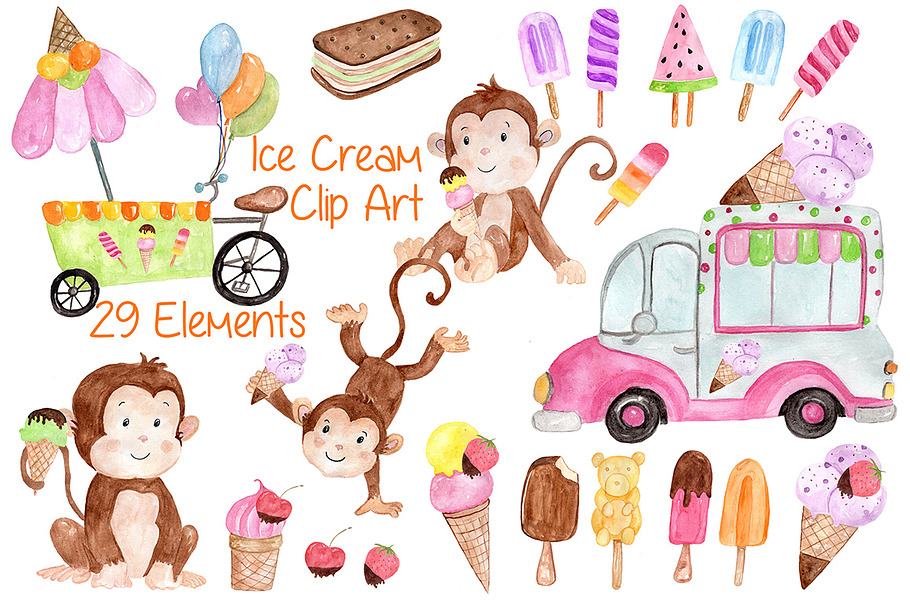 Watercolor Ice Cream clipart