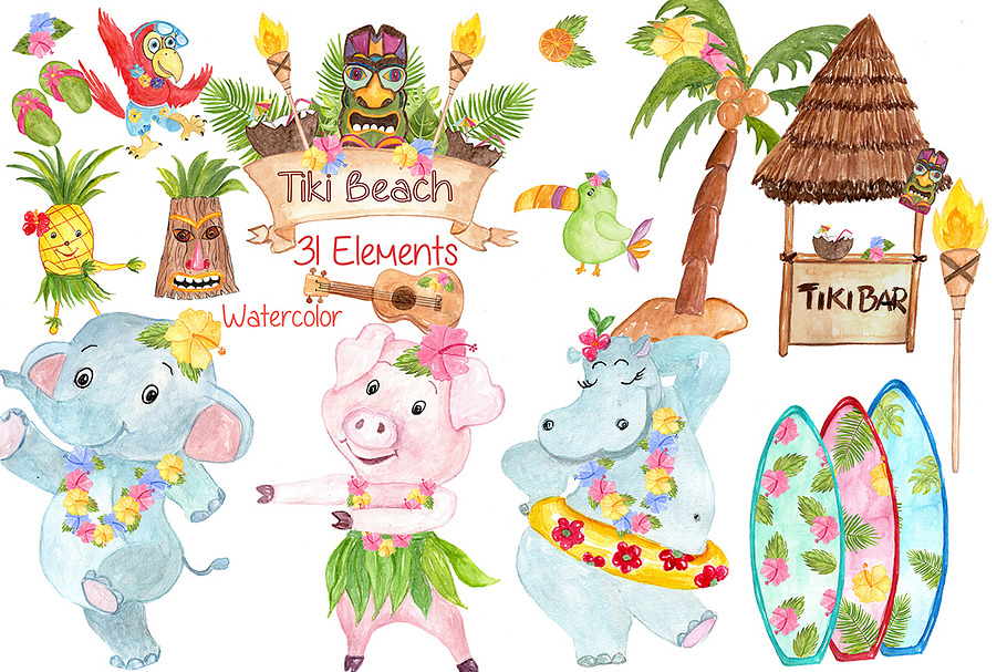 Watercolor Hawaii clipart in Illustrations - product preview 8