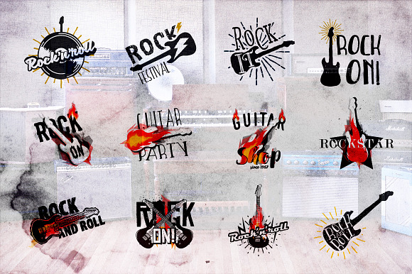 12 ROCK MUSIC LOGOS in Illustrations - product preview 1