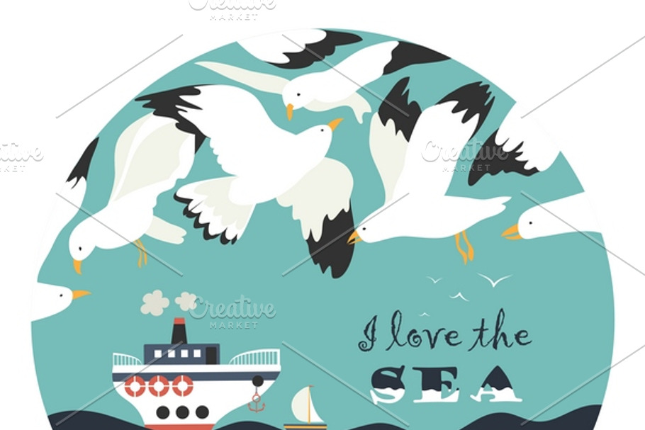 Seagulls flying over the sea in Illustrations - product preview 8