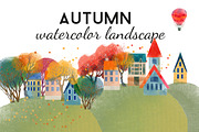 Autumn watercolor landscape