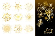 Set of gold fireworks design