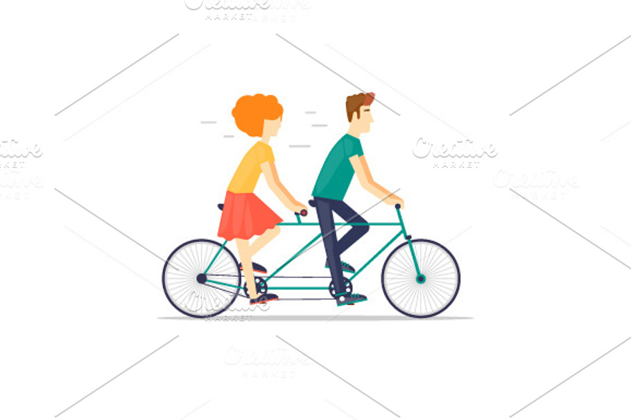 Couple riding tandem bicycle. in Illustrations - product preview 8