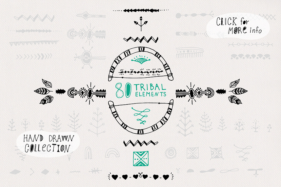 80 Hand Drawn Tribal Elements