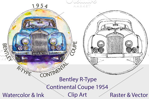 Watercolor/Ink/Vector Bentley Car