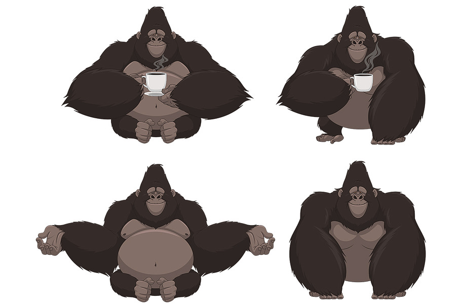 Set of funny gorilla in Illustrations - product preview 8