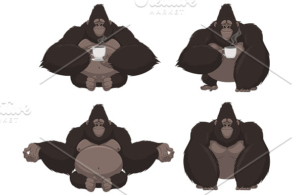 Set of funny gorilla in Illustrations - product preview 1