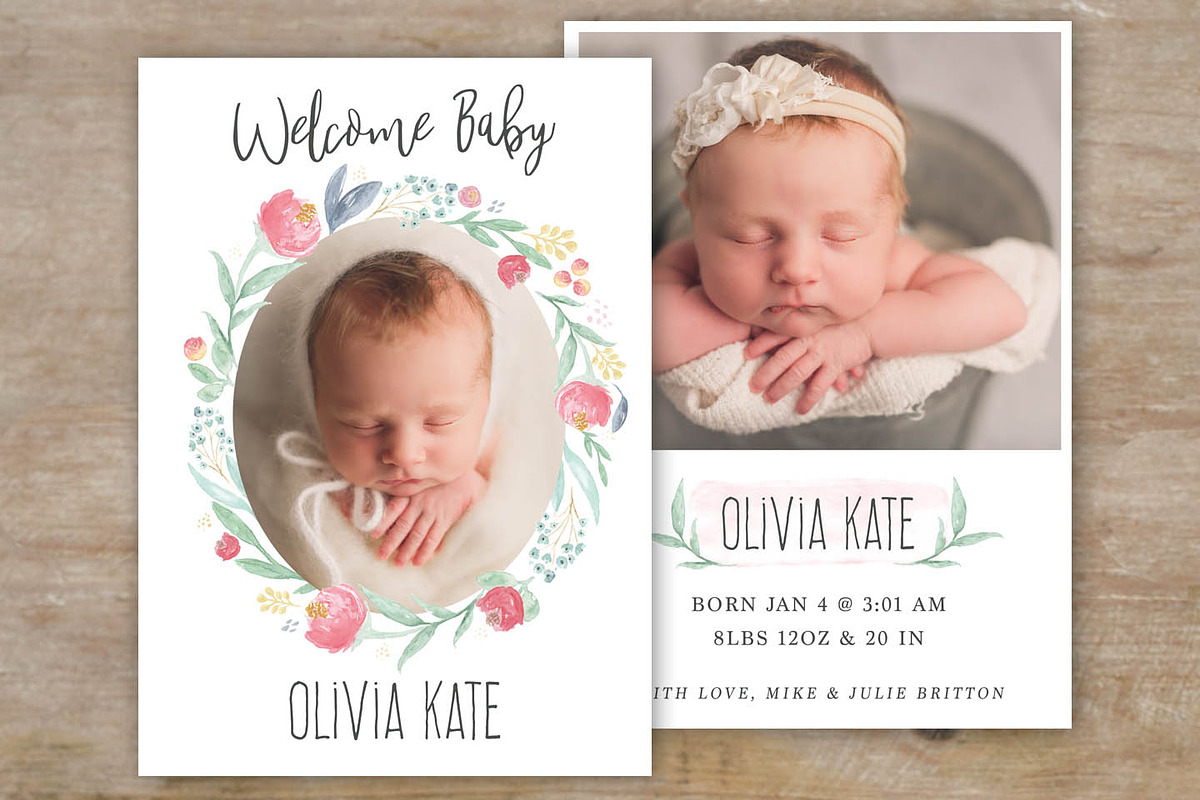 Hand Painted Birth Announcement in Card Templates - product preview 8
