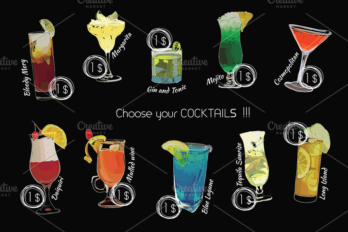 Hand Drawn Cocktails Vector in Objects - product preview 8