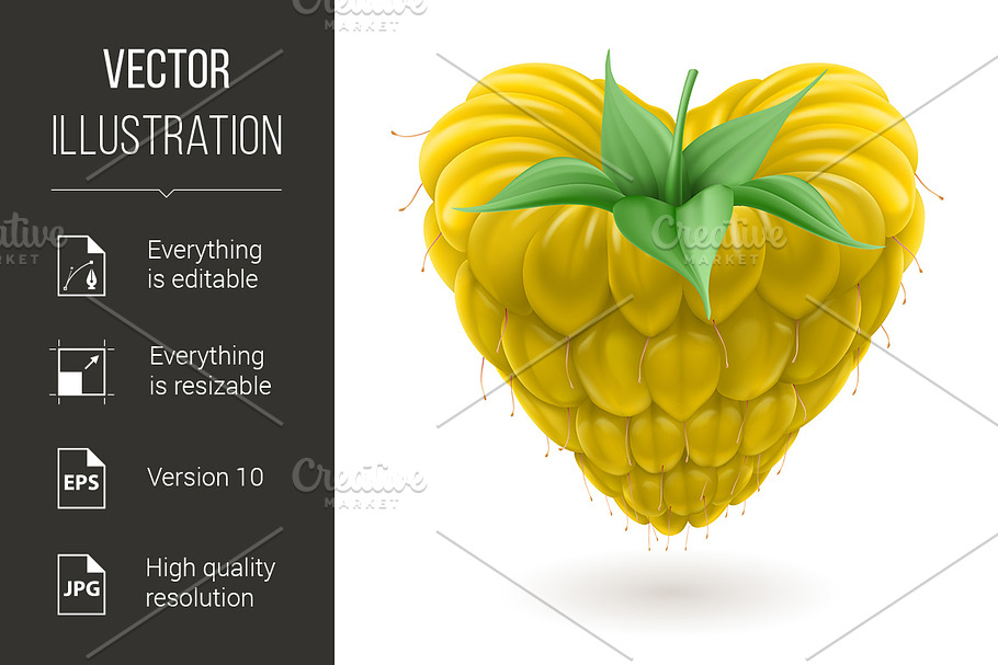 Yellow raspberry heart. in Graphics - product preview 8