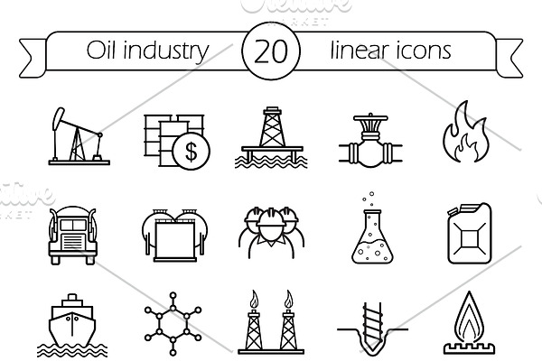 Oil industry. 20 icons. Vector