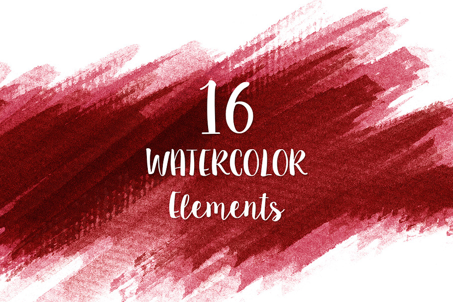 16 Red Watercolor Design Elements