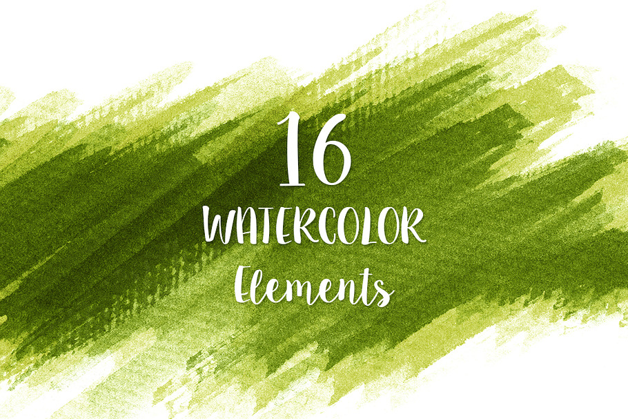 16 Green Watercolor Design Elements
