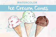 Watercolor Ice Cream Cones