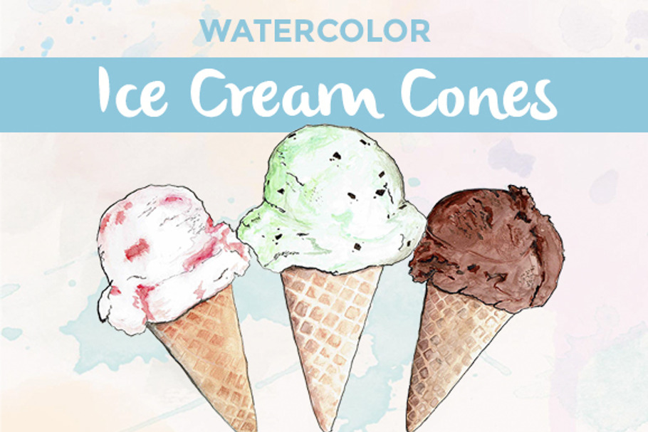 Watercolor Ice Cream Cones in Illustrations - product preview 8