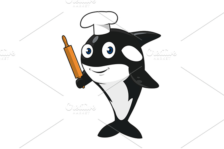 Funny cartoon killer whale baker in Graphics - product preview 8