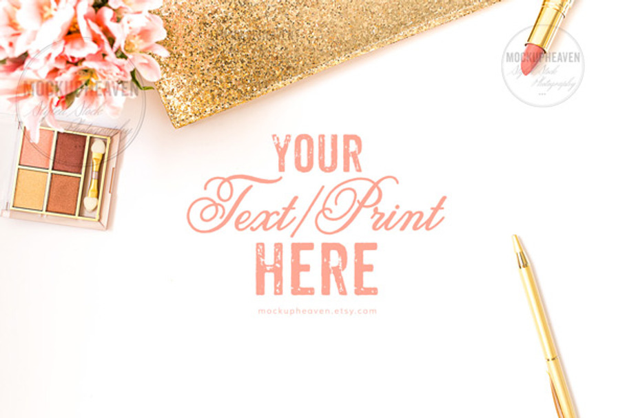 Blush Pink Gold Feminine Desktop in Print Mockups - product preview 8