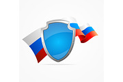 Russia Flag and Shield. Vector