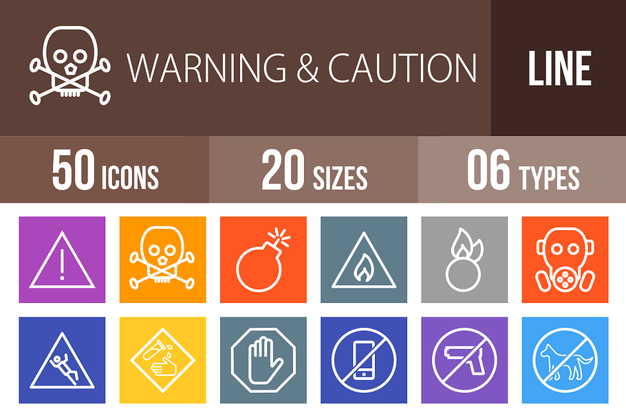 50 Warning Line Multicolor Icons