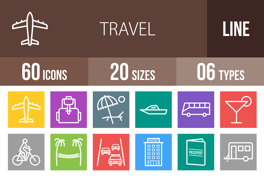 60 Travel Line Multicolor Icons