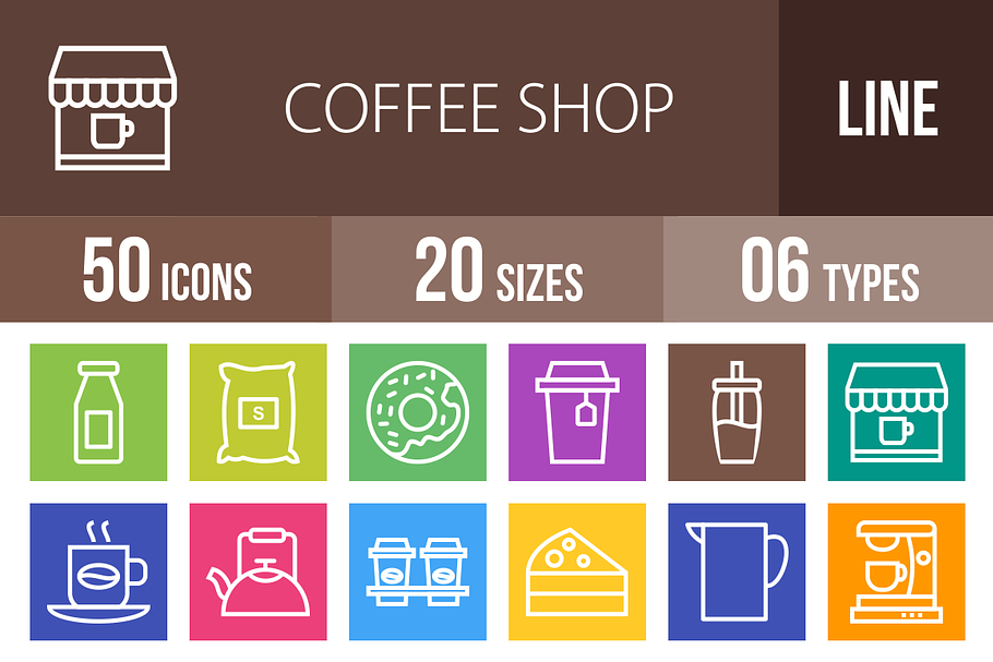 50 Coffee Shop Line Multicolor Icons