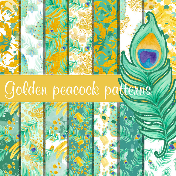 Peacock clipart and patterns in Illustrations - product preview 1