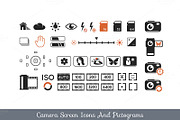 Camera screen icons and pictograms