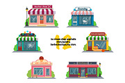 Store and shop facade flat icons