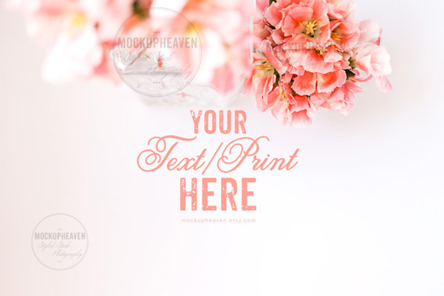 Pink Flowers White Desktop Mockup in Print Mockups - product preview 8