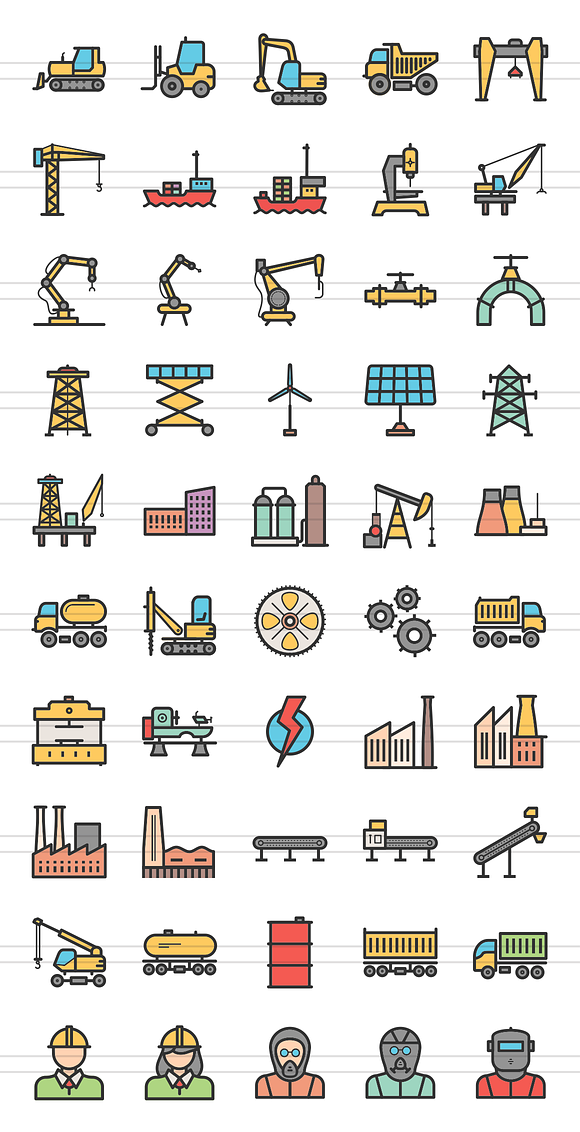 50 Industry Line Filled Icons in Graphics - product preview 1